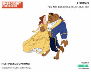Belle And Beast Dancing - Disney's Beauty & The Beast - Embroidery Design in 3 sizes & 8 formats