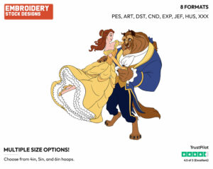 Belle And Beast Dancing - Disney's Beauty & The Beast - Embroidery Design in 3 sizes & 8 formats