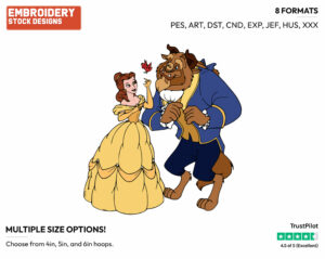 Belle And Beast With A Bird - Disney's Beauty & The Beast - Embroidery Design in 3 sizes & 8 formats