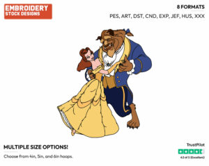Belle And Beast Dancing - Disney's Beauty & The Beast - Embroidery Design in 3 sizes & 8 formats