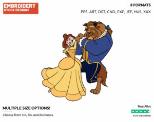 Belle, Beast Dancing - Disney's Beauty & The Beast - Embroidery Design in 3 sizes & 8 formats