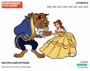 Belle, Beast Bowing - Disney's Beauty & The Beast - Embroidery Design in 3 sizes & 8 formats