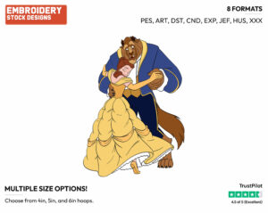 Belle, Beast Dancing - Disney's Beauty & The Beast - Embroidery Design in 3 sizes & 8 formats