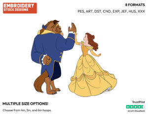Belle, Beast Dancing - Disney's Beauty & The Beast - Embroidery Design in 3 sizes & 8 formats