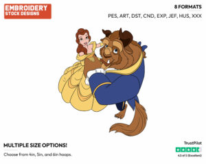 Belle, Beast Posing - Disney's Beauty & The Beast - Embroidery Design in 3 sizes & 8 formats