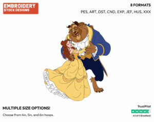 Belle, Beast Dancing - Disney's Beauty & The Beast - Embroidery Design in 3 sizes & 8 formats