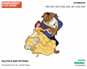Belle, Beast Dancing - Disney's Beauty & The Beast - Embroidery Design in 3 sizes & 8 formats