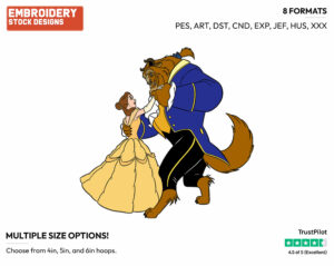 Belle, Beast Dancing - Disney's Beauty & The Beast - Embroidery Design in 3 sizes & 8 formats