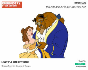 Belle, Beast - Disney's Beauty & The Beast - Embroidery Design in 3 sizes & 8 formats