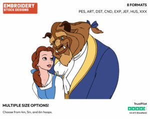 Belle, Beast - Disney's Beauty & The Beast - Embroidery Design in 3 sizes & 8 formats