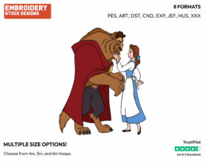 Belle, Beast - Disney's Beauty & The Beast - Embroidery Design in 3 sizes & 8 formats