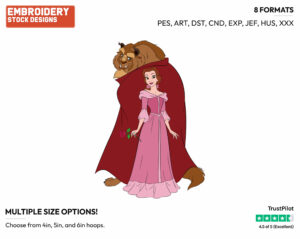 Belle, Beast Standing Back To Back - Disney's Beauty & The Beast - Embroidery Design in 3 sizes & 8 formats
