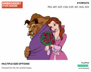 Belle, Beast - Disney's Beauty & The Beast - Embroidery Design in 3 sizes & 8 formats