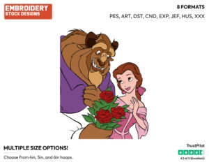 Belle, Beast - Disney's Beauty & The Beast - Embroidery Design in 3 sizes & 8 formats