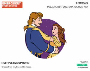 Belle And Prince Dancing - Disney's Beauty & The Beast - Embroidery Design in 3 sizes & 8 formats