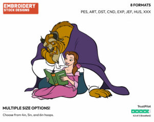 Belle Reading To Beast - Disney's Beauty & The Beast - Embroidery Design in 3 sizes & 8 formats