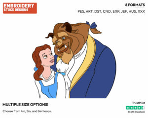 Belle, Beast - Disney's Beauty & The Beast - Embroidery Design in 3 sizes & 8 formats