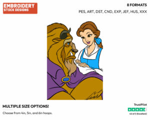 Belle, Beast - Disney's Beauty & The Beast - Embroidery Design in 3 sizes & 8 formats