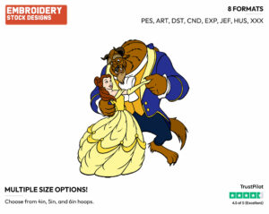 Belle, Beast Dancing - Disney's Beauty & The Beast - Embroidery Design in 3 sizes & 8 formats