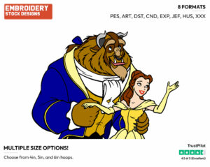 Belle, Beast - Disney's Beauty & The Beast - Embroidery Design in 3 sizes & 8 formats
