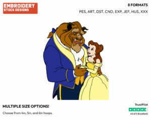 Belle, Beast - Disney's Beauty & The Beast - Embroidery Design in 3 sizes & 8 formats