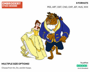 Belle, Beast - Disney's Beauty & The Beast - Embroidery Design in 3 sizes & 8 formats