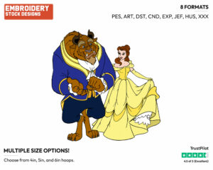 Belle, Beast - Disney's Beauty & The Beast - Embroidery Design in 3 sizes & 8 formats