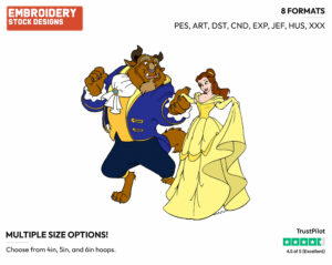 Belle, Beast Dancing - Disney's Beauty & The Beast - Embroidery Design in 3 sizes & 8 formats