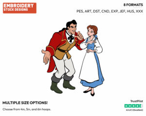 Belle, Gaston - Disney's Beauty & The Beast - Embroidery Design in 3 sizes & 8 formats