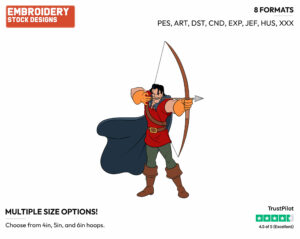 Gaston Aiming With His Bow And Arrow - Disney's Beauty & The Beast - Embroidery Design in 3 sizes & 8 formats
