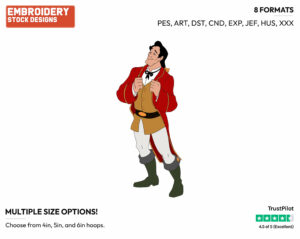 Gaston - Disney's Beauty & The Beast - Embroidery Design in 3 sizes & 8 formats