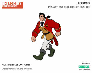 Gaston - Disney's Beauty & The Beast - Embroidery Design in 3 sizes & 8 formats