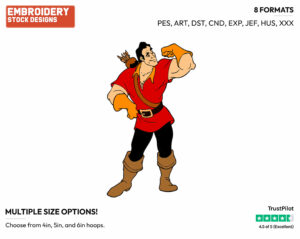 Gaston - Disney's Beauty & The Beast - Embroidery Design in 3 sizes & 8 formats