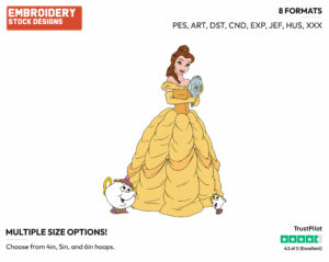 Belle With Chip And Mrs. Potts - Disney's Beauty & The Beast - Embroidery Design in 3 sizes & 8 formats