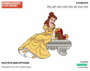 Belle, Footstool - Disney's Beauty & The Beast - Embroidery Design in 3 sizes & 8 formats