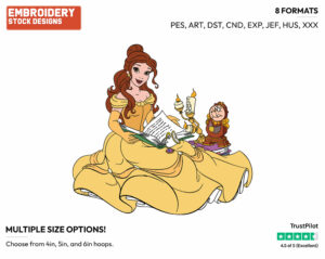Belle, Chip, Lumiere, Cogsworth - Disney's Beauty & The Beast - Embroidery Design in 3 sizes & 8 formats