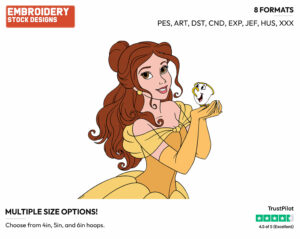 Belle, Chip - Disney's Beauty & The Beast - Embroidery Design in 3 sizes & 8 formats