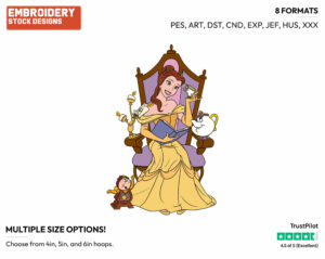 Belle, Chip, Mrs. Potts, Lumiere, Cogsworth - Disney's Beauty & The Beast - Embroidery Design in 3 sizes & 8 formats