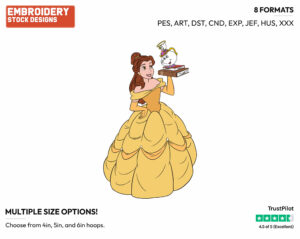 Belle Balancing Mrs. Potts, Chip On Books - Disney's Beauty & The Beast - Embroidery Design in 3 sizes & 8 formats