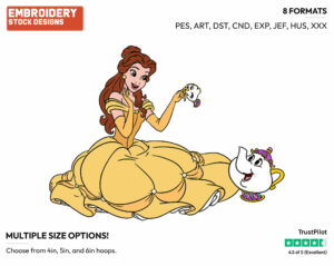 Belle, Mrs Potts, Chip - Disney's Beauty & The Beast - Embroidery Design in 3 sizes & 8 formats