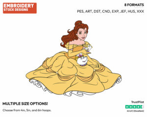 Belle, Chip, Mrs. Potts - Disney's Beauty & The Beast - Embroidery Design in 3 sizes & 8 formats