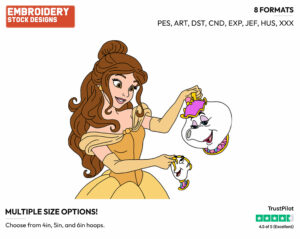 Belle, Mrs Potts,  Chip - Disney's Beauty & The Beast - Embroidery Design in 3 sizes & 8 formats