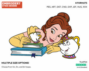 Belle, Mrs Potts, Chip - Disney's Beauty & The Beast - Embroidery Design in 3 sizes & 8 formats