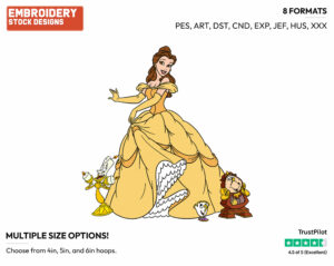 Belle, Lumiere, Chip, Cogsworth - Disney's Beauty & The Beast - Embroidery Design in 3 sizes & 8 formats