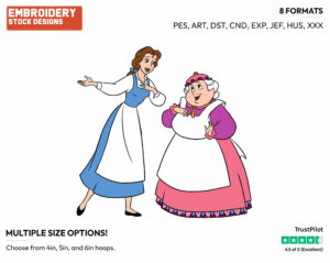 Belle, Human Mrs Potts - Disney's Beauty & The Beast - Embroidery Design in 3 sizes & 8 formats