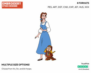 Belle, Cogsworth - Disney's Beauty & The Beast - Embroidery Design in 3 sizes & 8 formats
