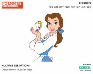Belle, Chip - Disney's Beauty & The Beast - Embroidery Design in 3 sizes & 8 formats