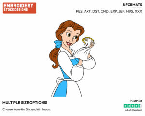 Belle, Chip - Disney's Beauty & The Beast - Embroidery Design in 3 sizes & 8 formats
