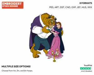 Belle, Beast, Lumiere - Disney's Beauty & The Beast - Embroidery Design in 3 sizes & 8 formats