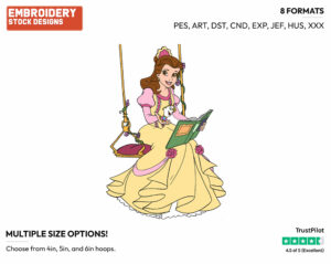 Belle, Chip On Swing - Disney's Beauty & The Beast - Embroidery Design in 3 sizes & 8 formats